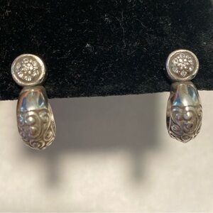 Brighton Cher contemporary‎ silver scrolled hoop post earrings